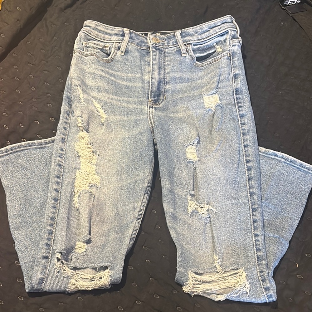 Hollister Light Blue Distressed Straight Leg Jeans